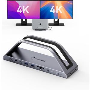 TobenONE 17-IN-2 Macbook Docking Station Dual 4K Monitor, Plug and Play Laptop Docking Station Stand for MacBook M1-M5 Pro/Max, 150W Charger, 7 USB(Up to 10Gbps), 2.5G Ethernet, for Home,Office,Studio