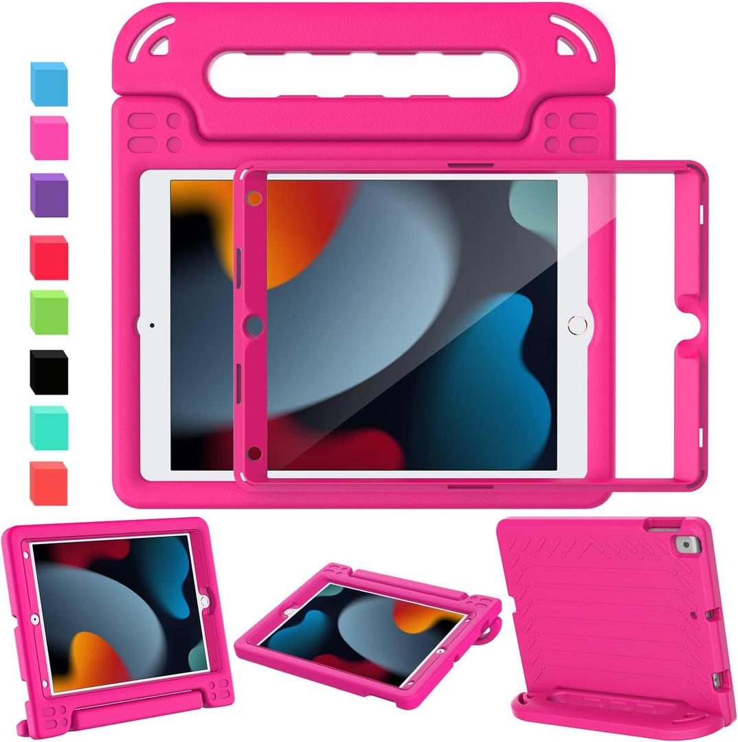 AVAWO Kids Case for iPad 10.2" 9th & 8th & 7th Generation, iPad 10.2 2021/2020/2019 Case with Built-in Screen Protector, Light Weight Shock Proof Handle Stand Kids Friendly Cover for iPad 10.2" - Pink