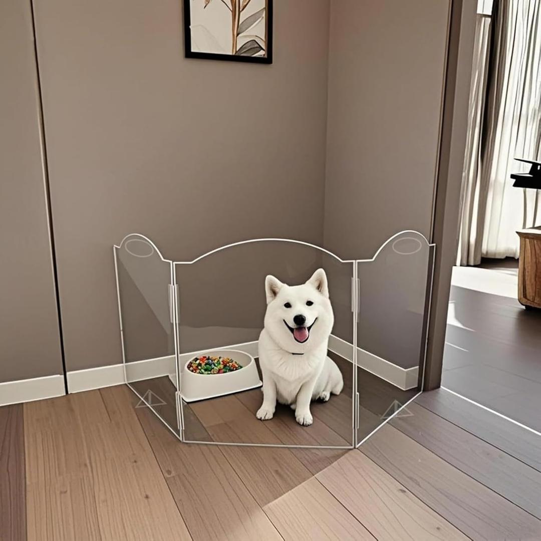 Clear Acrylic Dog Gate for Indoor Use  3 Panel Pet Gate for Doorways, No Drilling, Foldable Dog Barrier,Foldable Doggy Cat Fence with Support Feet for Home, Stairs, and Puppy Playpen
