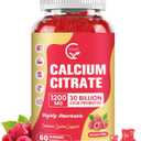 Calcium Citrate Gummies, Calcium 1200 mg with Vitamin d3, K2, Magnesium, Zinc for Bone, Muscle & Immune Support, High Absorption Calcium Supplement for Women & Men, Raspberry Flavor, 60 Chews (EXP: 12/11/2027)