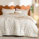Bedsure Tufted Boho Comforter Set Queen Size - Beige Boho Bed Set, GentleSoft 3 Pieces Farmhouse Distressed Vintage, Home Decor Bedding, Gifts for Woman, Soft Jacquard Queen Comforter for All Seasons