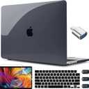 CISSOOK Hard Shell Case for MacBook Air 13.6inch A2681 M2 A3113 M3 Chip 2022-2024, Crystal Black, Includes Keyboard Cover, Screen Protector, Adapter & Camera Cover