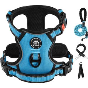 IVY&LANE No Pull Dog Harness for Medium Dogs, Dog Vest Harness with Leash, Safety Belt and Storage Strap, Fully Adjustable, 360 Reflective Strip, Soft Handle (Blue, M)