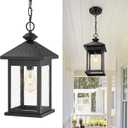 Emliviar 18.3 Inch Outdoor Pendant Light for Patio, Exterior Metal Hanging Light with Seeded Glass, Black Finish, DE280HM BK (Large - 1 Pack)