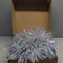 Obralitic 6 FT Shaggy Pop Up Christmas Tree with 100 Timer Lights and Remote, Silver Collapsible Artificial Tinsel Christmas Pencil Tree for Home Apartment Office Holiday Party Decor, Easy Assembly