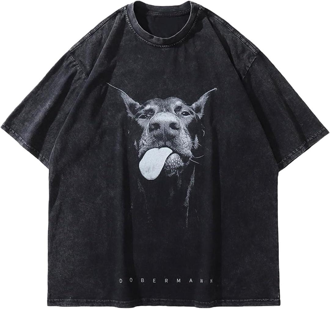 Laixton Men's Graphic Tees Shirt Unisex Cotton Oversized T-Shirt Short Sleeve Vintage Streetwear Casual Tee Top (Black) XXL