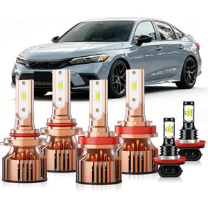Fit For 2016-2022 Honda Civic Coupe/Hatchback/Sedan Vehicle Front Light Bulb,6000K White Enhanced Visibility with Cooling Fan Fog Lights Bulbs Kits,Direct Installation,Pack of 6