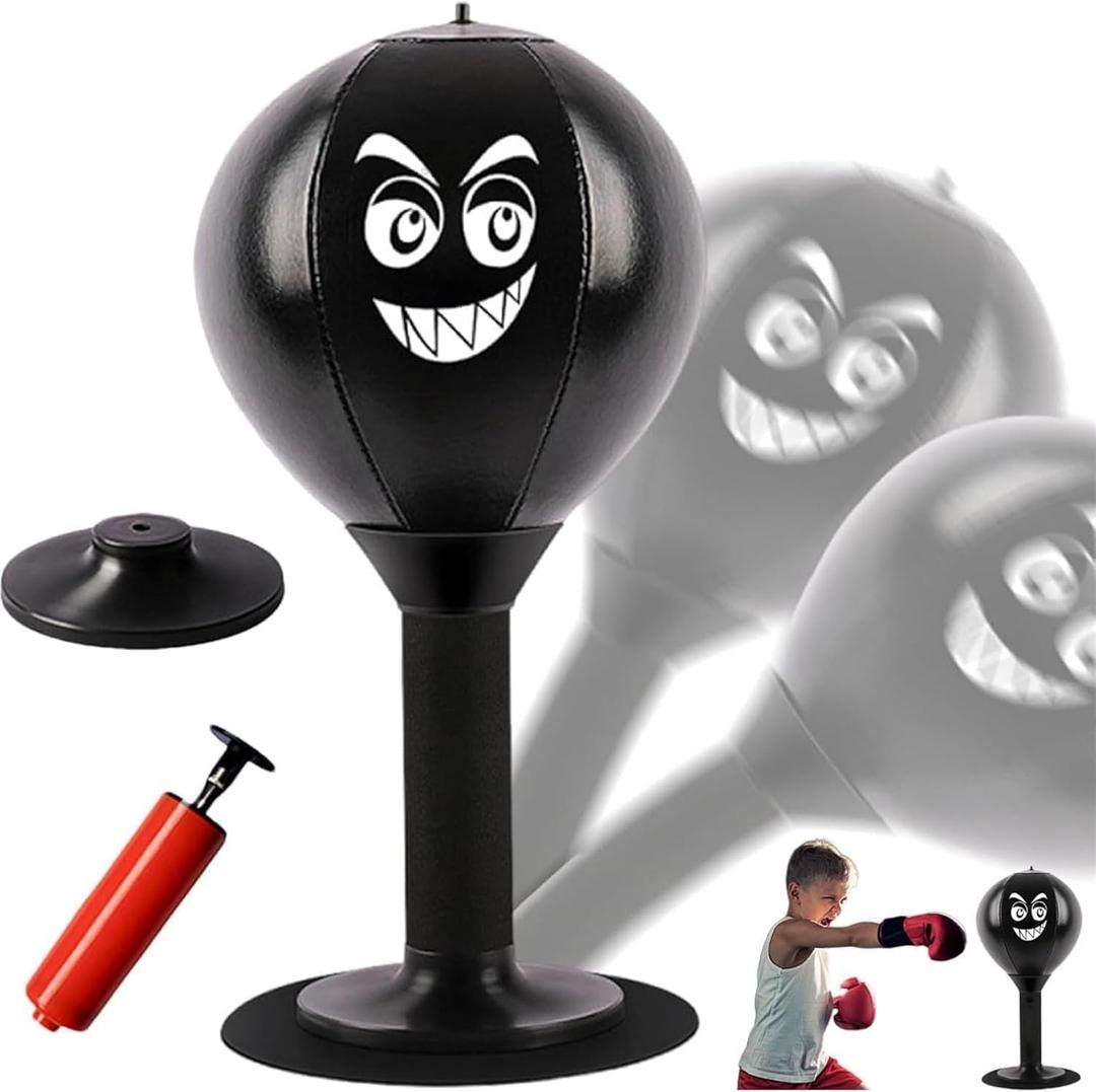 Desktop Punching Bag,Stress Buster with Suction Cup for Office Table and Counters,Heavy Duty Stress Relief Ball,Desk Boxing Punch Ball,Funny Gifts for Kids Coworkers and Friends (Black)