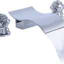 DEOLER Widespread Bathroom Sink Faucet with Crystal Knob 3 Hole Waterfall Vanity Faucet 8 Inch Crystal Bathroom Faucets Deck Mount Basin Mixer Tap with Hose, Chrome