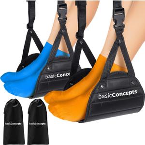 BASIC CONCEPTS Airplane Adjustable Foot Hammock (2 Pack), Perfect or Office Footrest to Relax Your Feet (Memory Foam) - for Travel Accessories, Desk Hammock, Comfy Hanger
