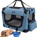 Petprsco Portable Collapsible Dog Crate, Travel Dog Crate 24x17x17 with Soft Warm Blanket and Foldable Bowl for Large Cats & Small Dogs Indoor and Outdoor (24x17x17 Inch, Blue)