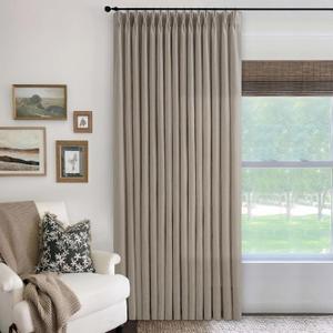 Extra Wide 100 Inch Width Curtains 96 Inches Long Pinch Pleated for Patio Sliding Door Light Filtering Semi Sheer Linen Drapes Back Tab Grey Beige Taupe Extra Wide 100 x 96 Curtain Living Dining Room (Burlywood Birch)