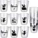 Newtay Only 39 Pcs Halloween Plastic Shot Cups Whiskey Party Favor Glasses 1.69 Oz/ 50 ml Reusable Clear Black Pumpkin Witch Drinking for Decoration, 5 Designs, 1.0 Count