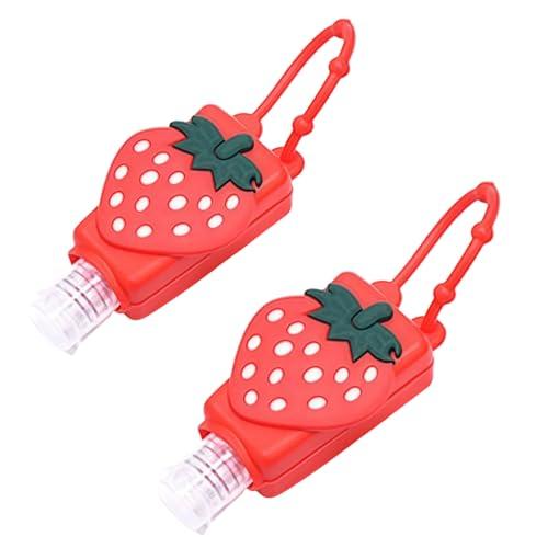 2Pcs Strawberry Empty Travel Hand Sanitizer Bottle, Silicone Sleeve Refillable Empty Squeeze Leakproof Flip Cap Keychain, Hand Soap Holder Cosmetic Containers, Refillable Portable Travel Containers