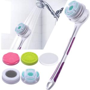 SoulBay Electric Body Brush with 5 Attachments: Rechargeable Back Brush IPX7 Long Handle Exfoliating Spin Scrubber for Shower Bathing Cleansing Wash Deep Cleaning
