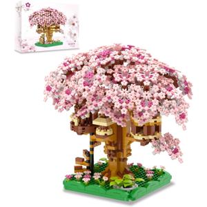 QISHOUTING Cherry Blossom Tree Building Set, 1113PCS, Flowers Bonsai Tree Mini Blocks Kit for Adult, Japanese Sakura-Tree House Building Blocks, Gift Ideas for Girls 8 10 12 14+ (Pink)