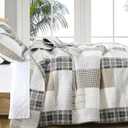KALOOLA 100% Cotton King Quilt Set, Netural Farmhouse Plaid, Beige/Cream