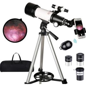 Telescope for Kids Adults Beginners,70mm Aperture 400mm Focal Length Telescopio for Astronomy, Multi Coated Travel Refractor Astronomical Telescopes with Wireless Remote (M-70400, White)
