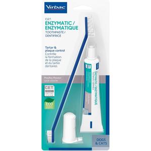 Virbac C.E.T. Oral Hygiene Kit for Dogs | Poultry-flavor Toothpaste | Fingerbrush and Pet Toothbrush