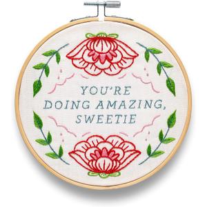 FUNATIC You're Doing Amazing Sweetie Cute Embroidery Kit for Adults | Premium All In One Set, Cool and Unique Designs, Hilarious Home Decor, Fun Needlepoint Gift for Women
