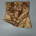 PRETTYGARDEN Women's Faux Leather Tube Tops 2025 Summer Strapless Asymmetrical Ruched Bandeau Shirts Going Out Club Outfits M