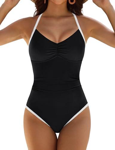BMJL One Piece Swimsuits for Women Color Block Tummy Control Bathing Suit Slimming Fit Adjustable Swim Suits 2026, Size M