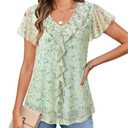 Timeson Women's Tops Dressy Casual: Loose Fit - Plus Size Blouses for Women - Womens Short Sleeve Shirts Floral Ladies Office Work Outfits Peasant Summer Tunic for Leggings Hide Belly Mesh Yellow 2XL