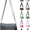 Checkered Nylon Crossbody Bag for Women, Spacious Checkered Bum Bag Purse Shoulder Bag Sling Bag with Shoulder Strap (Black and Gray Checkered)