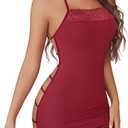 Avidlove Women's Lingerie Sexy Bodycon Nightgown Lace Neckline Babydoll Chemise Cotton Sleepwear Halter Dress Slip (Red, L)