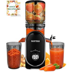 SUSTEAS Cold Press Juicer, 300W, 5.3" Large Feed Chute, 1.5L Capacity, Automatic Feeding, High Yield, Easy to Clean, Ideal for Whole Fruits & Vegetables, Black