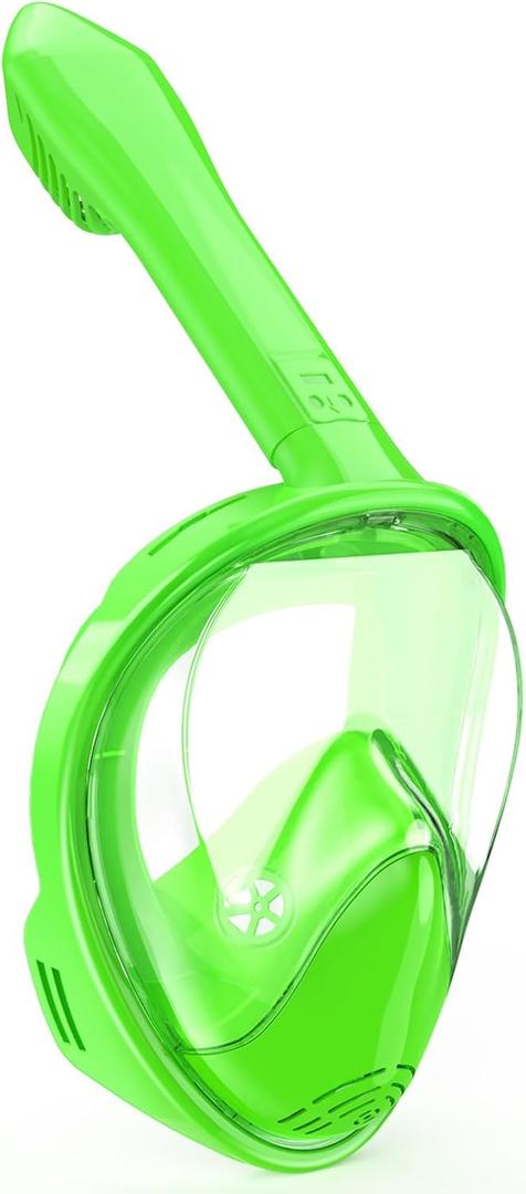 Kids Snorkel Mask Full Face, Snorkeling Gear for Kids 2-14 with Camera Mount, 180 Degree Panoramic View Snorkeling Set Anti-Fog Anti-Leak (Green)