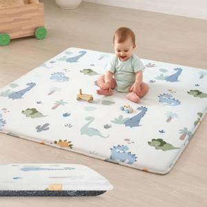 1.5" Thick Premium Baby Play Mat for Floor, 50x50 Padded Memory Foam Play Mat, Tummy Time Crawling Playmat for Nursery Playroom Classroom, Dinosaurs