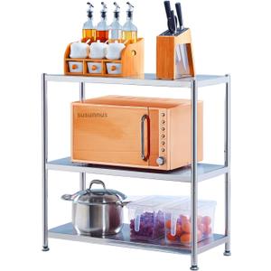 susunnus Stainless Steel Shelves 23.6in-3 Tier, Stainless Steel Shelf Organizer, Kitchen Storage Shelves, Artistic Texture, Pragmatic& Sturdy & Waterproof, 23.6in*13.8in-3t