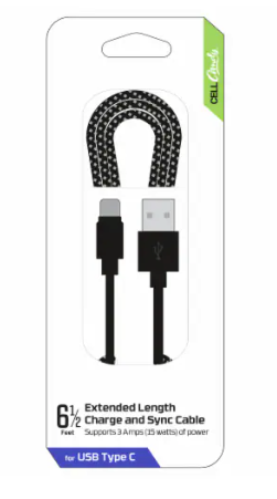 CellCandy Extended Length Charge And Sync Cable For USB C To USB, 6.5ft CellCandy Extended Length Charge And Sync Cable For USB C To USB, 6.5ft