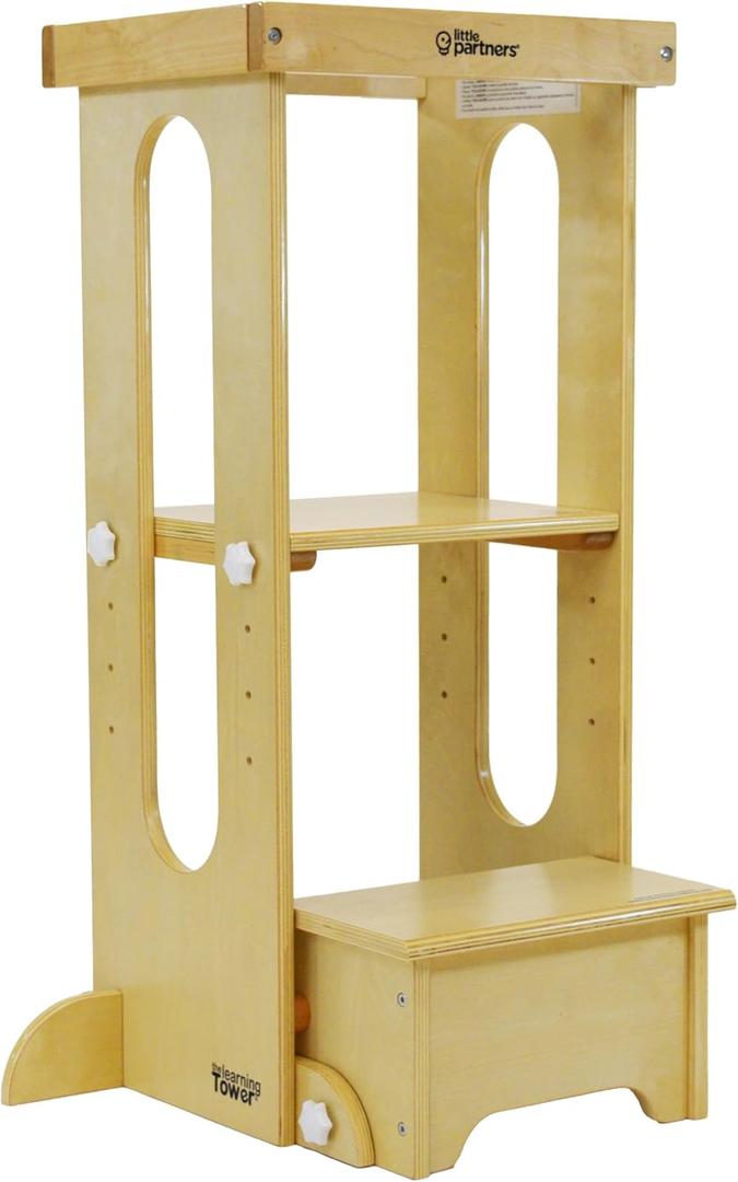 Little Partners Foldable Toddler Tower - Explore 'N Store Montessori Kitchen Tower for Cooking, 22.28" L x 19.56" W x 33.50" H, Ages 2 to 6 (Natural)