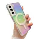 LUVI Compatible with Galaxy S25 Plus Laser Case Clear Compatible with MagSafe Gradient Rainbow Colorful Bling Unique Fashion Protection Shockproof Cover for Women Girls