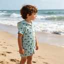 Toddler Boy Terry Cloth Swim Cover Up Tree/Dinosaur Print Zip Up Hooded Towel Coverup Little Kids Pool Beach Kimono (Green, 110)