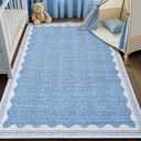 GarveeHome 5x7 Rug for Living Room, Scalloped 5 X 7 Area Rugs Washable Non-Slip Solid Blue Modern Minimalism Low-Pile Carpet for Bedroom Dining Nursery Mat with Rubber Back