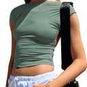 Women's Sexy Backless Top Y2K Short Sleeve T Shirts Casual Cute Crop Tops Summer (Green, XS)