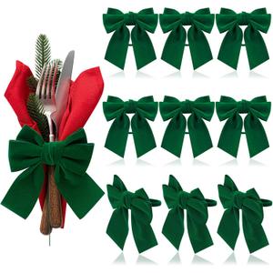 Sunnychicc 7Pcs Valentine's Day Napkin Rings Bow Napkin Holder Ring 1.7 Inch Diameter Chic Velvet Napkin Buckle for Holiday Birthday Party Anniversary Dinner Wedding Dining Table Decoration(Green)