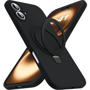 SKYLMW Designed for iPhone 16 Case with Magnetic Invisible Stand Compatible with Mag-Safe Military Drop Tested Shockproof Silicone iPhone 16 Phone Cases for Women Men 6.1'', Black