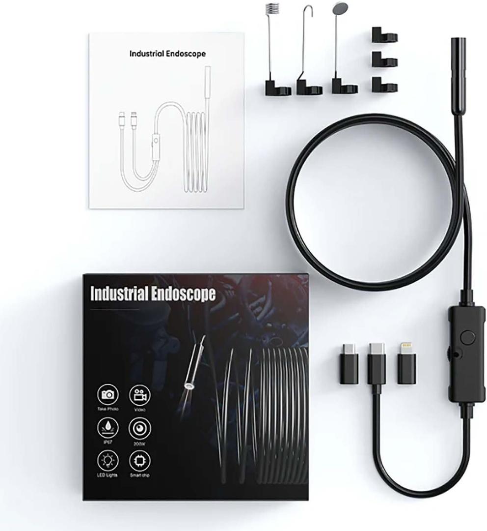 Flexscope Pro  Plug & View Inspection Cam with 5m Bendable Cable and Swappable Tool Tips, Endoscope Camera with Light, Waterproof Boroscope Inspection Tools with 8 LED Lights for iOS & Android(5m) Flexscope Pro  Plug & View Inspection Cam with 5m Bendable Cable and Swappable Tool Tips, Endoscope Camera with Light, Waterproof Boroscope Inspection Tools with 8 LED Lights for iOS & Android(5m)
