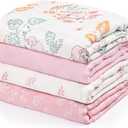 GLLQUEN BABY Muslin Swaddle Blankets 4-Pack Breathable Receiving Blankets (35" x 40") Soft Baby Blankets for Girls and Boys Newborn Essentials Muslin Burp Cloths Swaddle Wrap Baby Gift(Pink Elephant)