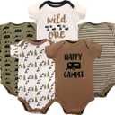 Luvable Friends Unisex Baby Cotton Bodysuits (9-12 Months, Happy Camper) 6 Pcs