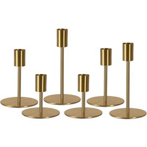 Brass Taper Candle Holders - Set of 6 Antique Brass Finish Candlestick Holder, Modern Rustic Metal Candlestick Holder for Wedding, Dining Table, Party Centerpiece