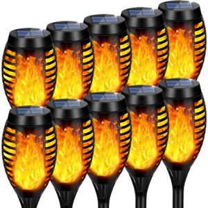 Solar Lights Outdoor, Upgraded 10 Pack Solar Torch Lights Outdoor Flickering Flame for Garden Decor, Waterproof Outdoor Lights Solar Powered, Tiki Torches for Outside Yard Patio Pathway Decor (Yellow)