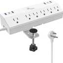 40W Fast Charging Station, Desk Clamp Power Strip, JXGUCAT Removable Desk Clamp Mount Power Strip Surge Protector, 2 USB-C Ports, 6 AC Outlets and 10ft Cord, Fits 1.8" Tabletop Edge (White)