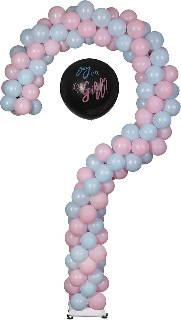 YALLOVE Metal Question Mark Balloon Stand for Baby Gender Reveal, 7.75 Feet Height Adjustable Balloon Arch Frame for Boy or Girl Party Decoration