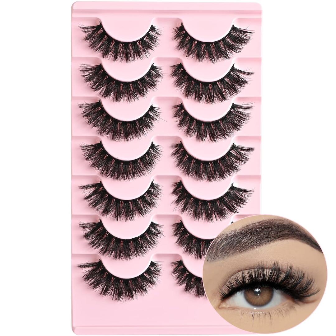 Lashes Cat Eye False Eyelashes Fluffy Wispy Lash Strips Natural Volume Fake Eyelash Mink Eye Lashes Natural Looking 7 Pairs Full Short Strip Set, Easy Lashes for Beginners, Style: A14 | 6-13MM