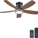Ceiling Fans with Lights and Remote/APP Control, 41 inch Low Profile Flush Mount Ceiling Fan with Lights, LED Dimmable 5 Reversible Curved Blades 3 CCT 6 Speeds for Bedroom Living Room, Wood